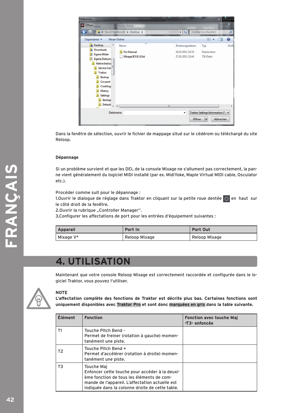 Utilisation, Fr ançais | Reloop MIXAGE CE LTD. User Manual | Page 43 / 53