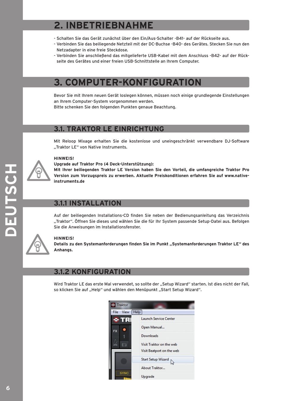 Inbetriebnahme, Computer-konfiguration, Traktor le einrichtung | 1 installation, 2 konfiguration, De ut s ch | Reloop MIXAGE CE LTD. User Manual | Page 6 / 53