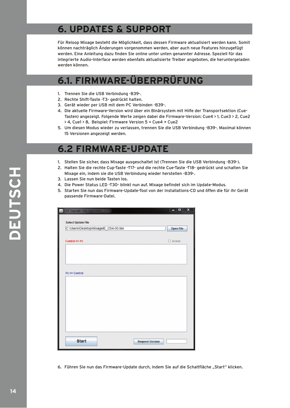 Updates & support, Firmware-überprüfung, Firmware-update | Reloop MIXAGE IE MK2 User Manual | Page 14 / 56