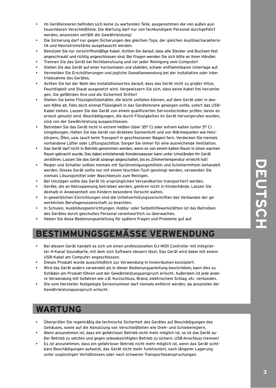 Bestimmungsgemässe verwendung, Wartung | Reloop MIXAGE IE MK2 User Manual | Page 3 / 56