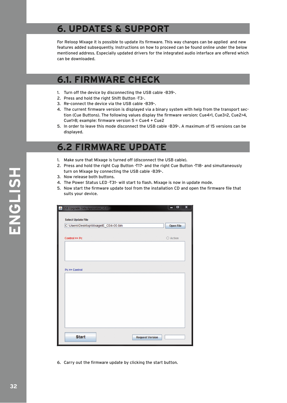Updates & support, Firmware check, Firmware update | English, 2 firmware update | Reloop MIXAGE IE MK2 User Manual | Page 32 / 56