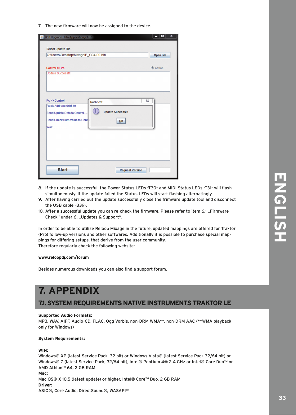 Appendix, System requirements ni traktor le, English | Reloop MIXAGE IE MK2 User Manual | Page 33 / 56