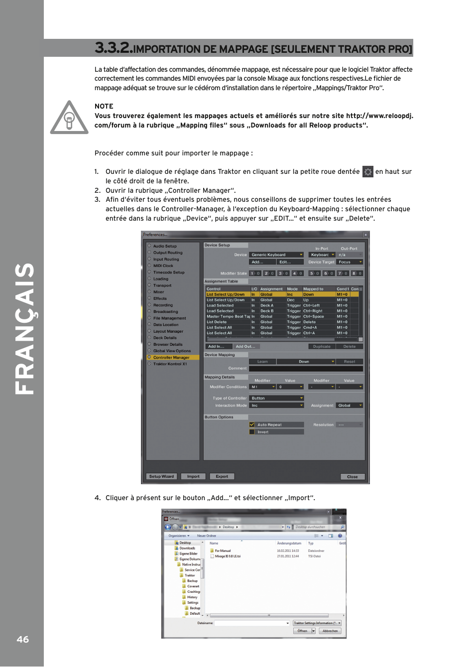 Fr ançais | Reloop MIXAGE IE MK2 User Manual | Page 46 / 56