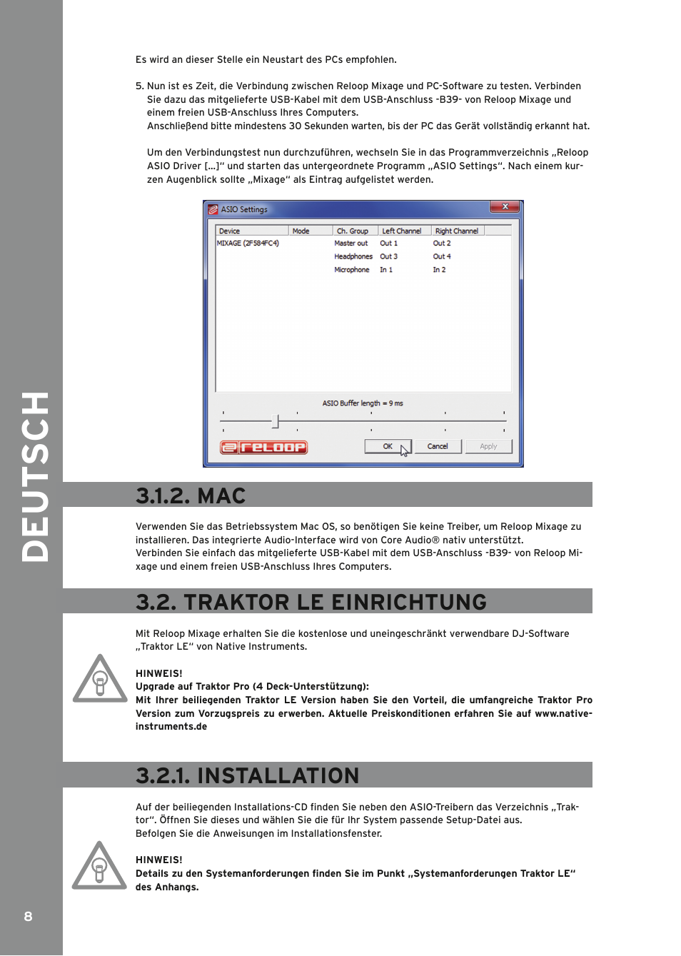 Traktor le -einrichtung, Installation | Reloop MIXAGE IE MK2 User Manual | Page 8 / 56