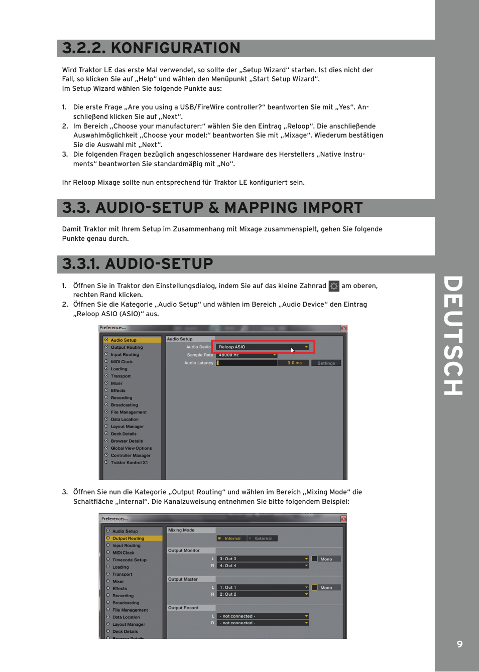 Konfiguration, Audio-setup & mapping import, Audio-setup | Reloop MIXAGE IE MK2 User Manual | Page 9 / 56