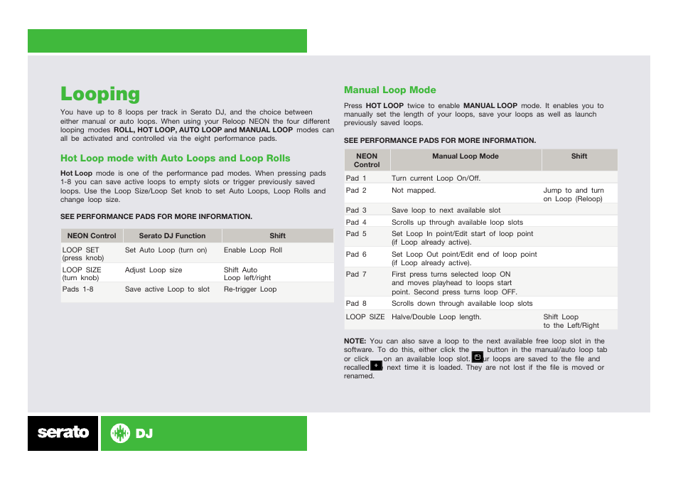 Looping | Reloop NEON - Serato Quickstart Guide User Manual | Page 6 / 8