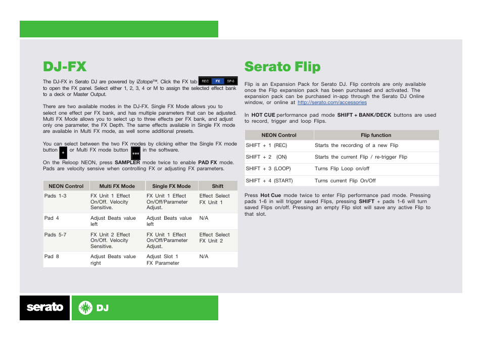 Dj-fx, Serato flip | Reloop NEON - Serato Quickstart Guide User Manual | Page 7 / 8
