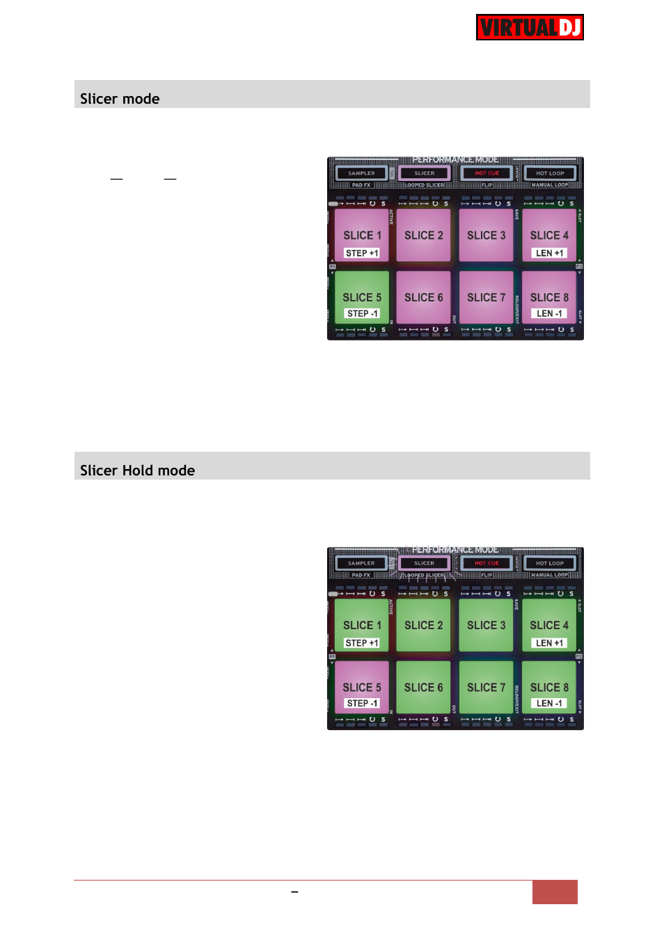 Slicer mode, Slicer hold mode | Reloop NEON - VirtualDJ 8 Operation Guide User Manual | Page 9 / 12