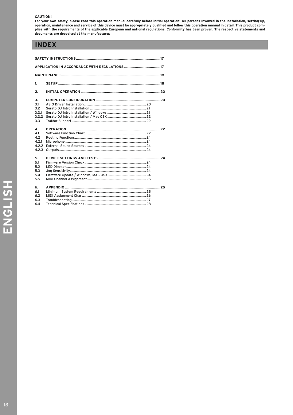 English, Index | Reloop TERMINAL MIX 2 - Instruction Manual User Manual | Page 16 / 60
