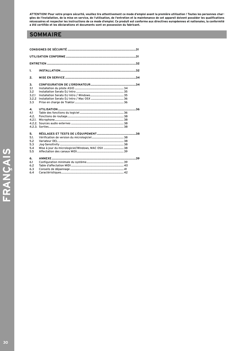 Fr an ç ais, Sommaire | Reloop TERMINAL MIX 2 - Instruction Manual User Manual | Page 30 / 60