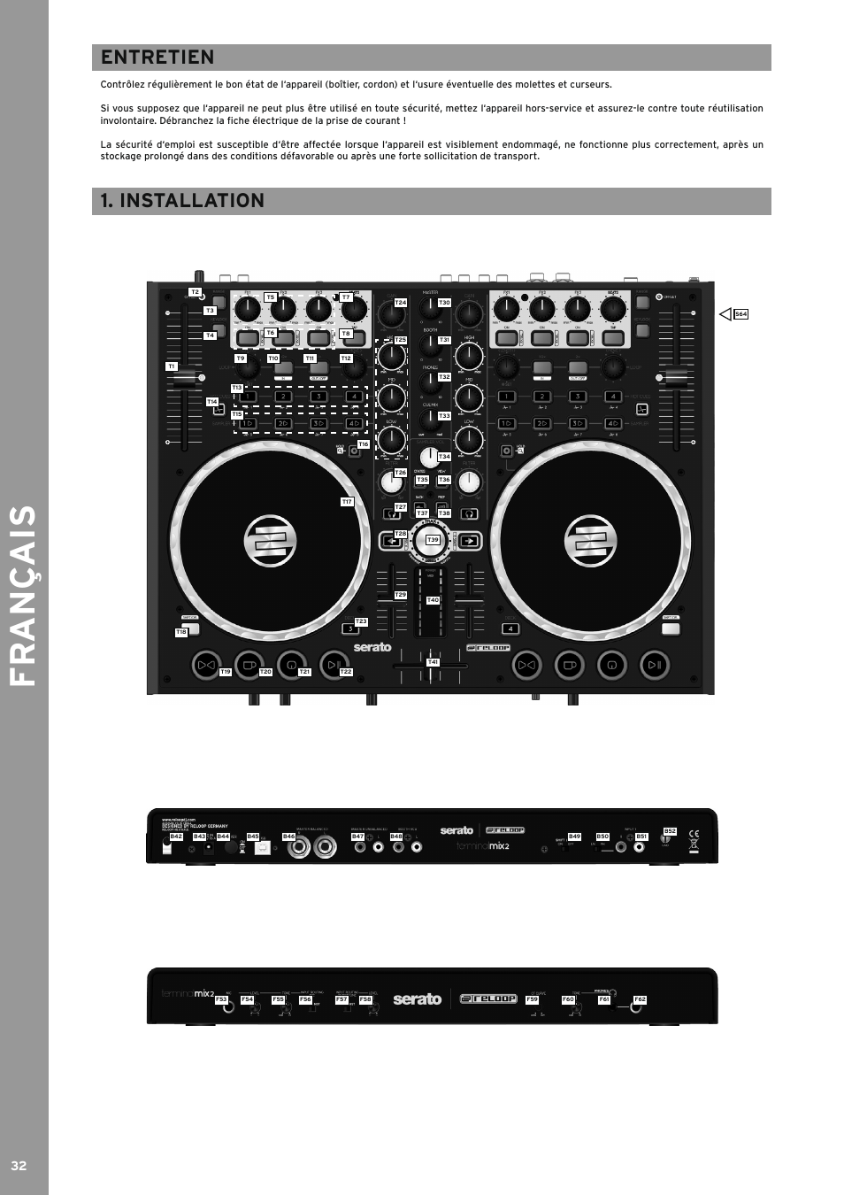 Entretien, Installation, Fr an ç ais | Reloop TERMINAL MIX 2 - Instruction Manual User Manual | Page 32 / 60