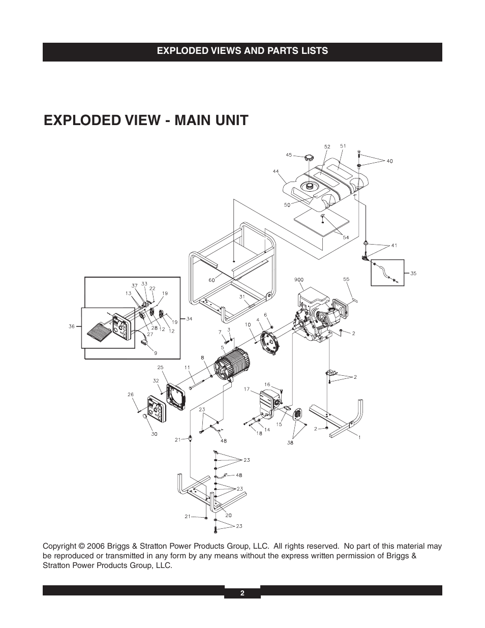 Exploded view - main unit | Briggs & Stratton 030325 User Manual | Page 2 / 5