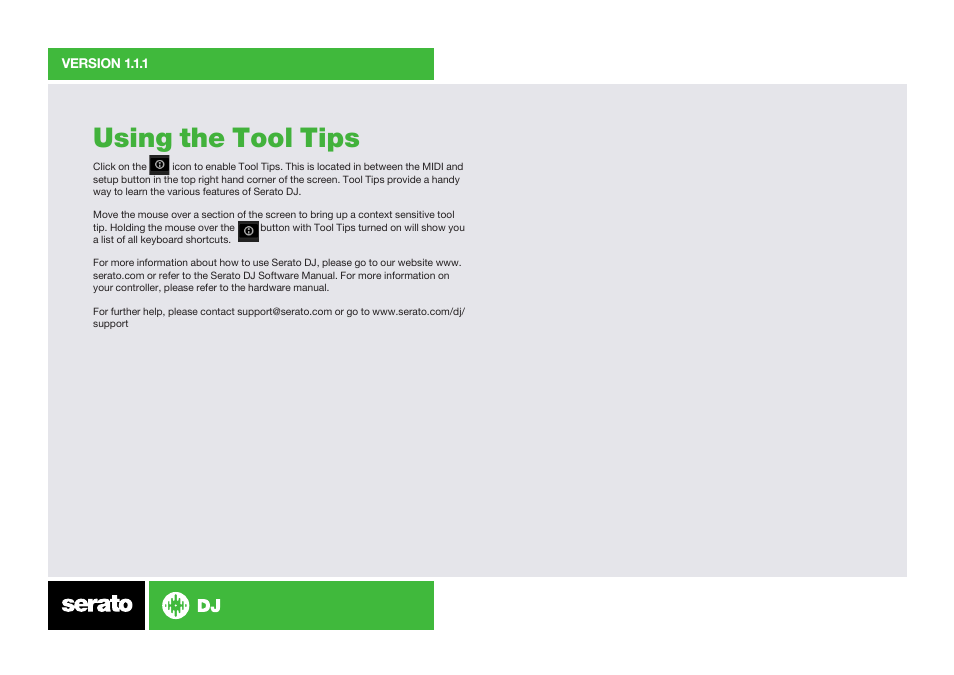 Using the tool tips | Reloop TERMINAL MIX 2 SERATO DJ BUNDLE - Serato Quick Start Guides User Manual | Page 9 / 9