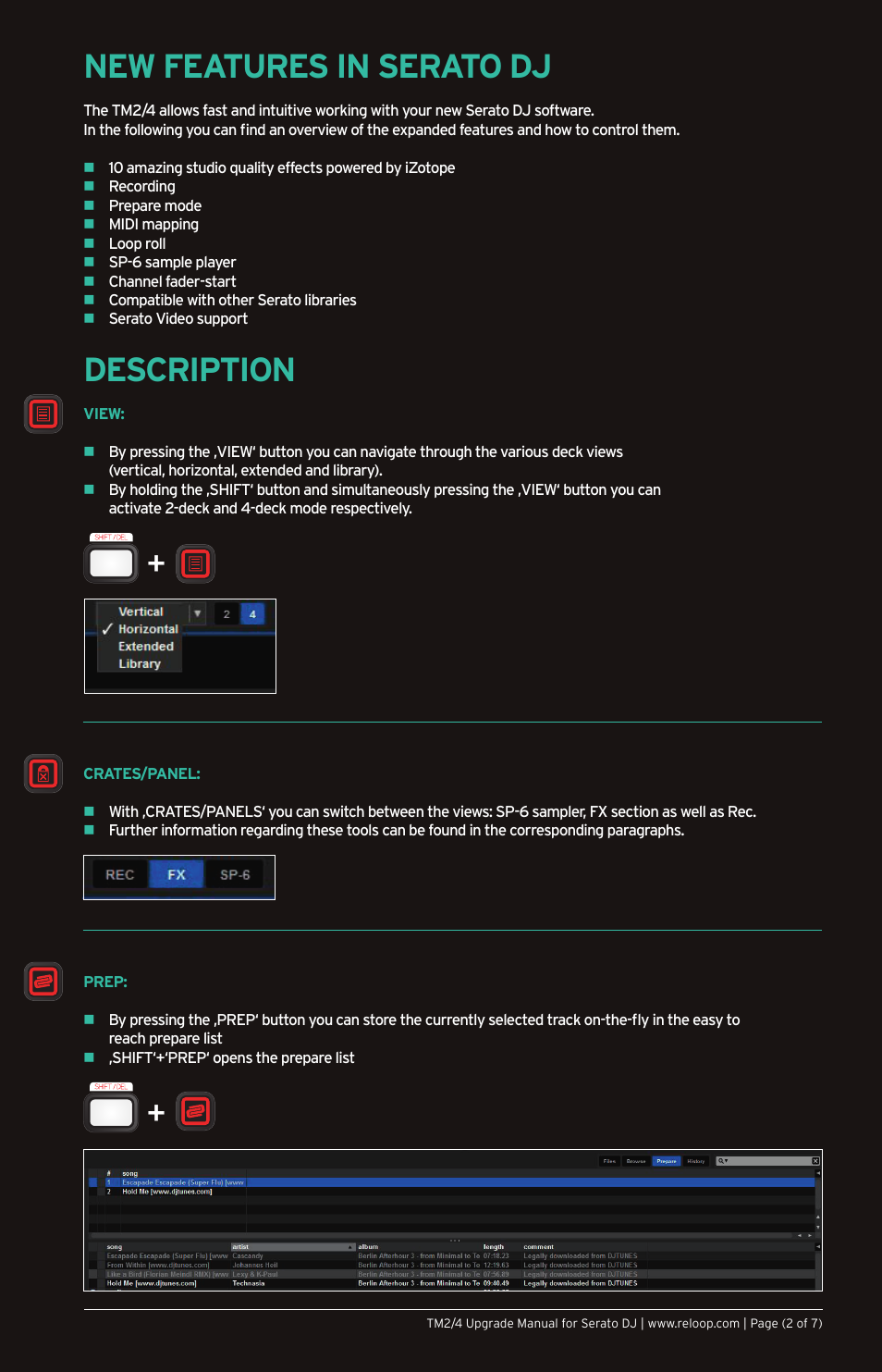 New features in serato dj, Description | Reloop TERMINAL MIX 4 SERATO DJ BUNDLE - Upgrade Manual For Serato DJ User Manual | Page 2 / 7