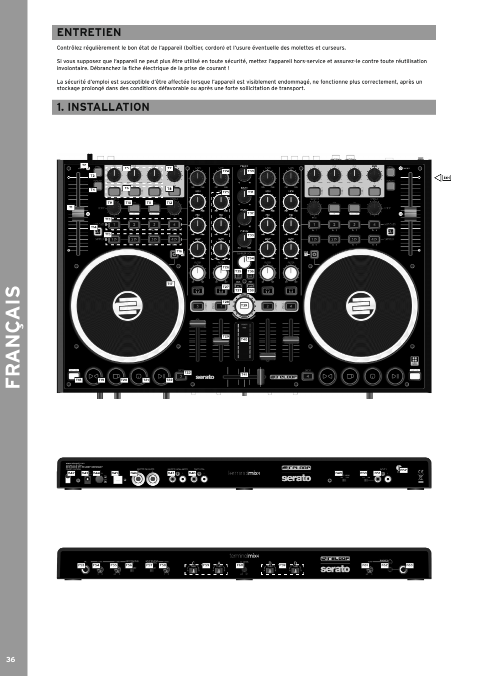 Entretien, Installation, Fr an ç ais | Reloop TERMINAL MIX 4 - Instruction Manual User Manual | Page 36 / 68
