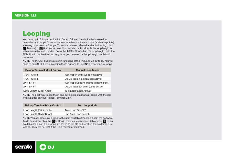 Looping | Reloop TERMINAL MIX 4 SERATO DJ BUNDLE - Serato Quick Start Guides User Manual | Page 3 / 9
