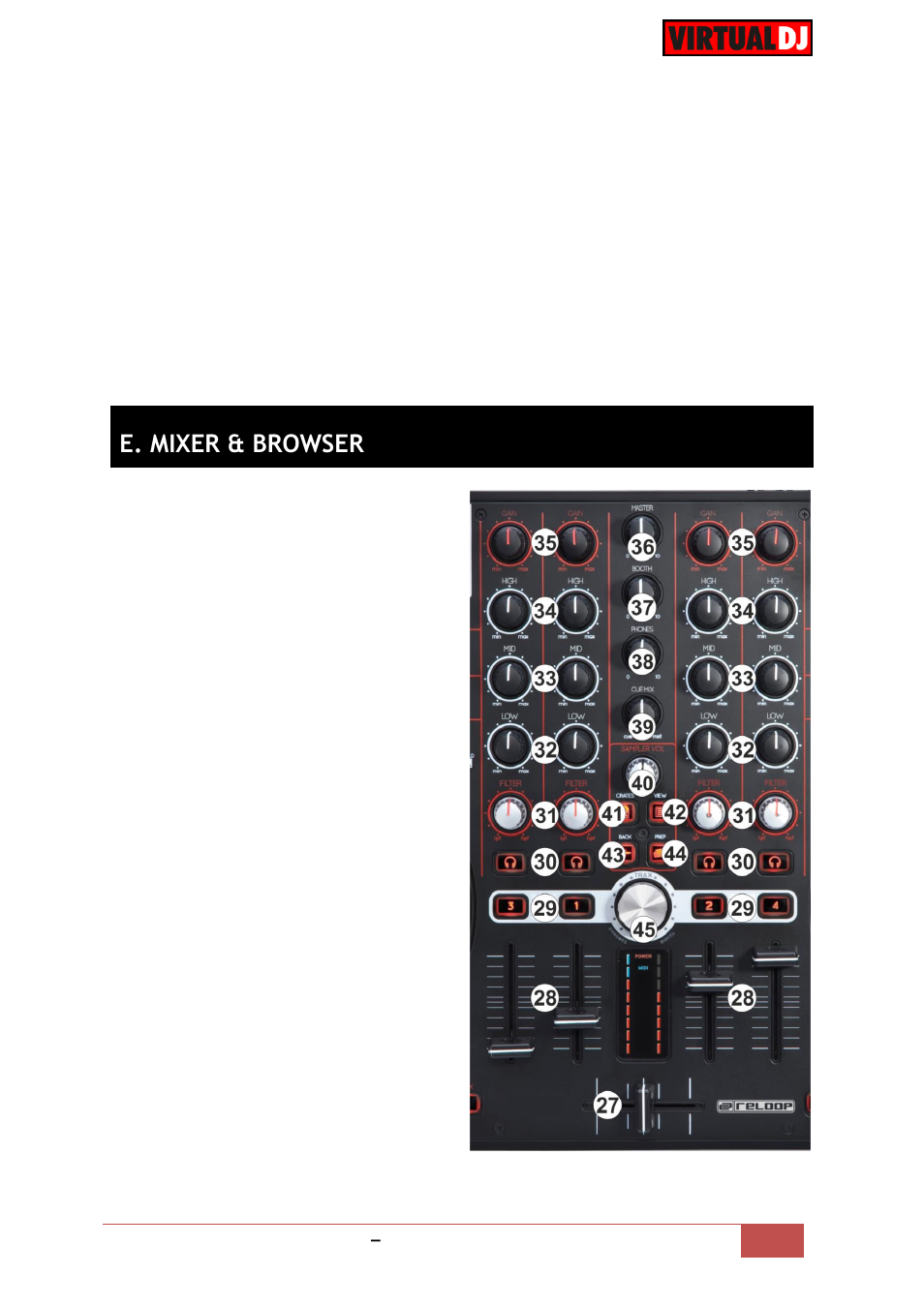 E. mixer & browser | Reloop TERMINAL MIX 4 - VirtualDJ 8 Operation Guide User Manual | Page 9 / 15