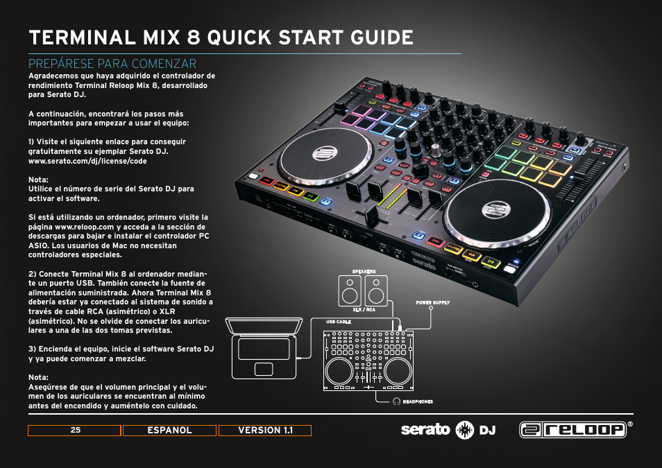Terminal mix 8 quick start guide, Prepárese para comenzar | Reloop TERMINAL MIX 8 - Quick Start Guides User Manual | Page 25 / 32