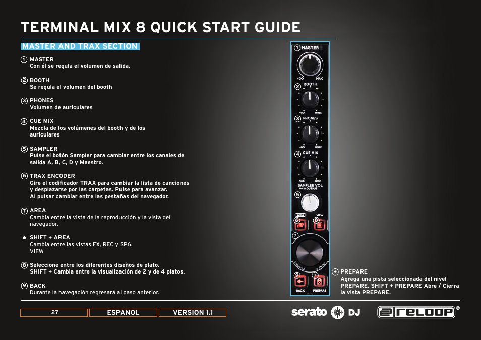 Master and trax section, Terminal mix 8 quick start guide | Reloop TERMINAL MIX 8 - Quick Start Guides User Manual | Page 27 / 32