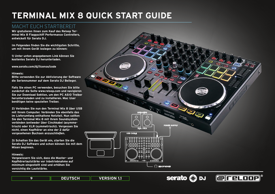 Terminal mix 8 quick start guide, Macht euch startbereit | Reloop TERMINAL MIX 8 - Quick Start Guides User Manual | Page 9 / 32