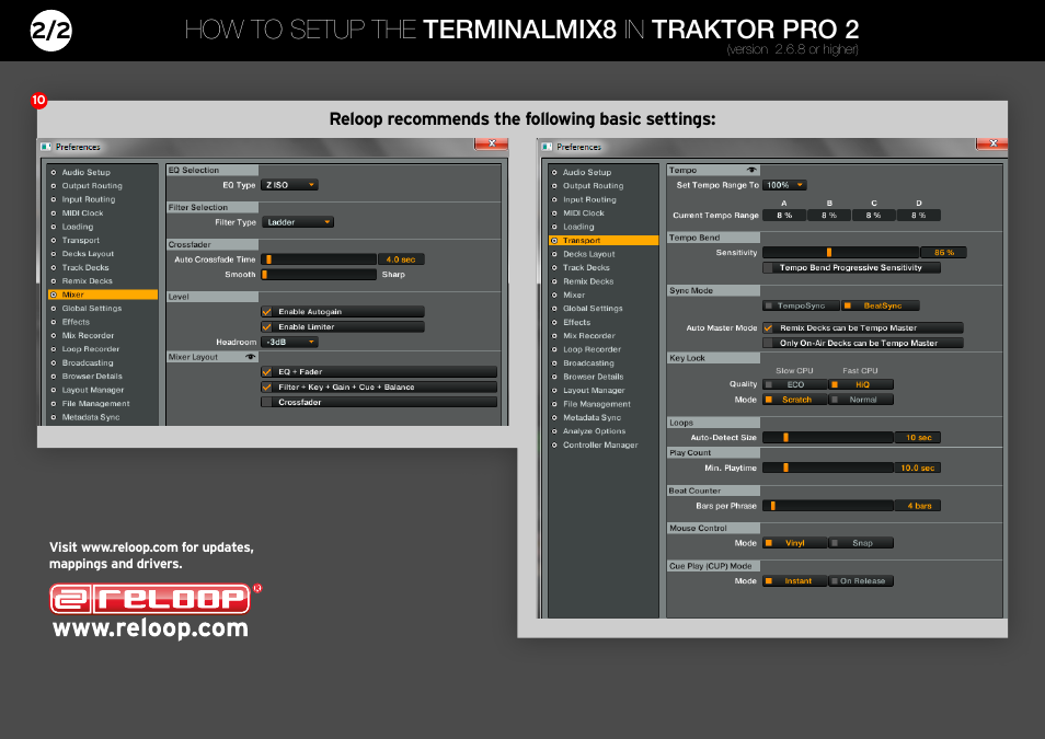 How to setup the terminalmix8 in traktor pro 2 | Reloop TERMINAL MIX 8 - Traktor Import Guide User Manual | Page 2 / 2