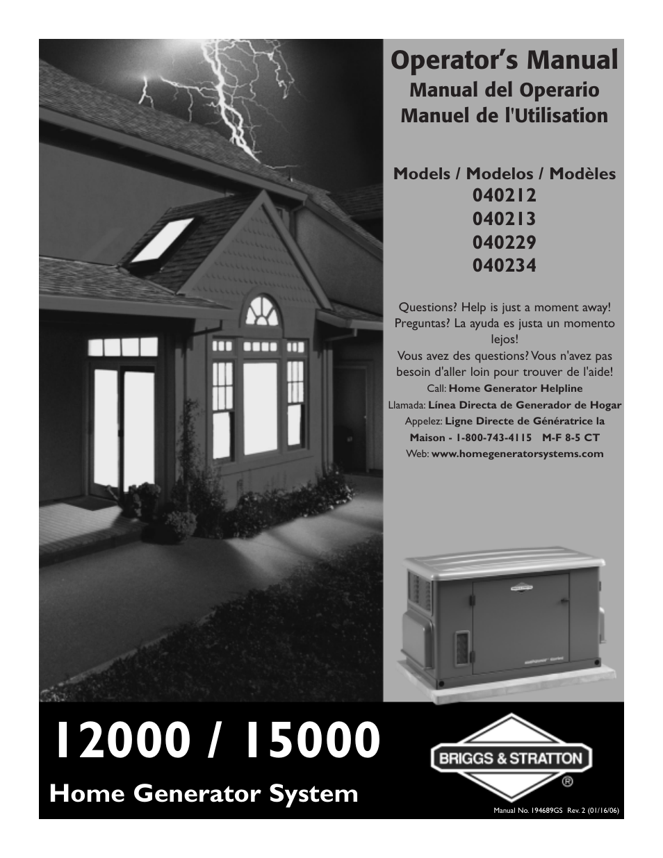 Briggs & Stratton 040213 User Manual | 56 pages