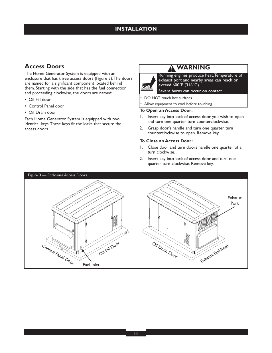 Access doors, Warning | Briggs & Stratton 040213 User Manual | Page 11 / 56