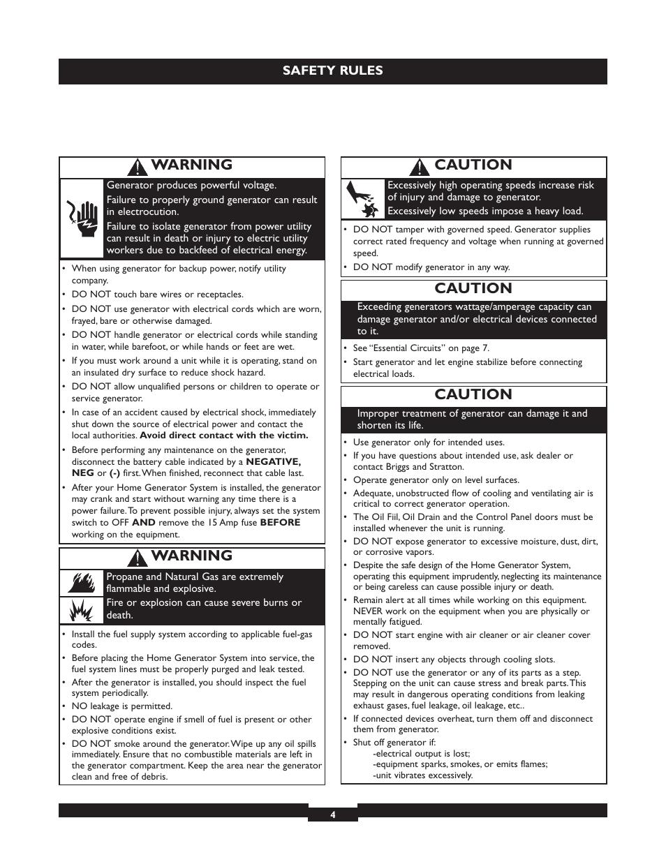 Introduction, Caution, Warning | Briggs & Stratton 040213 User Manual | Page 4 / 56