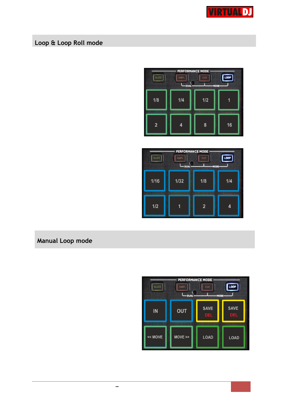 Loop & loop roll mode, Manual loop mode | Reloop TERMINAL MIX 8 - VirtualDJ 8 Operation Guide User Manual | Page 10 / 15