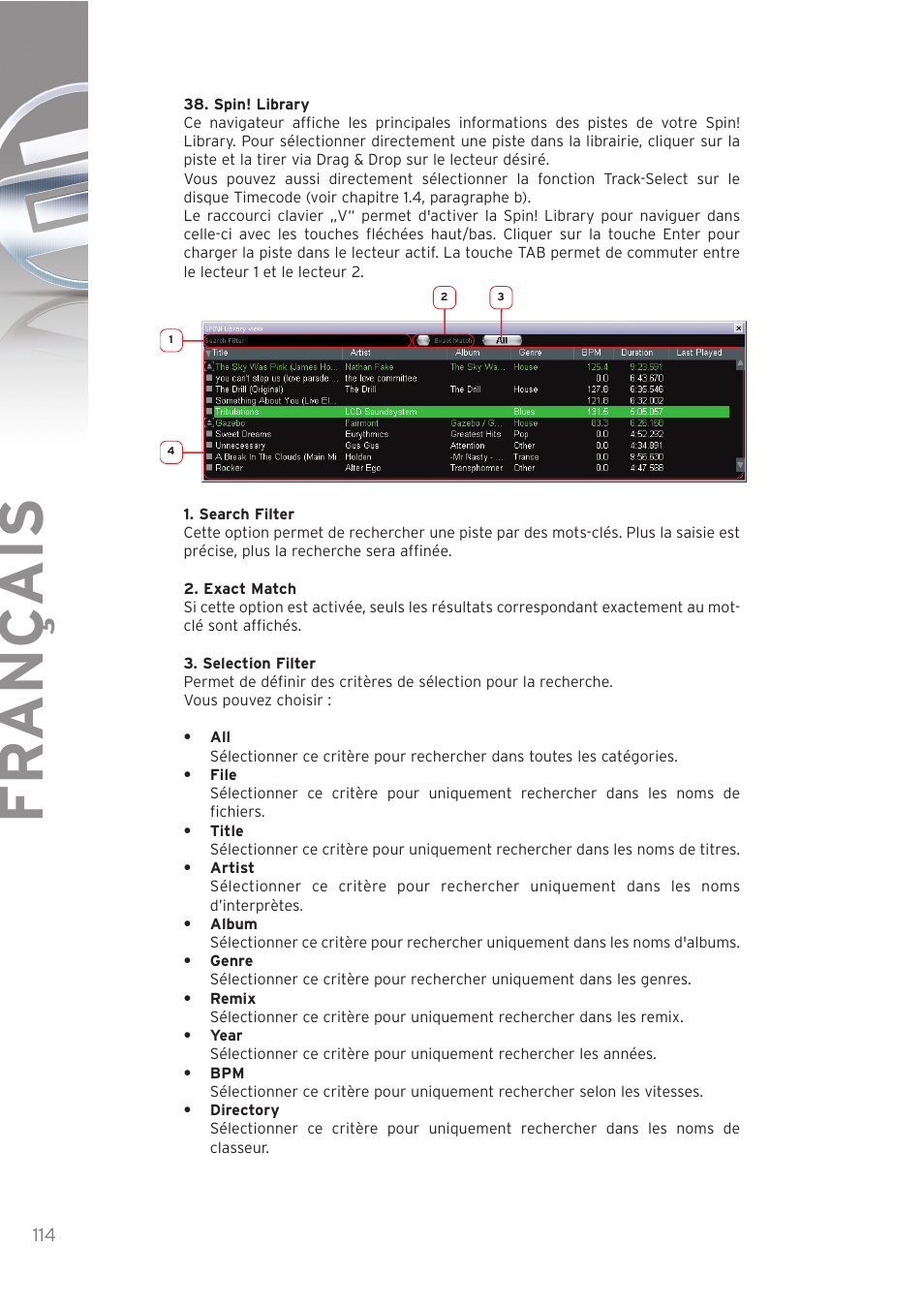 Fr ançais | Reloop SPIN! User Manual | Page 114 / 140