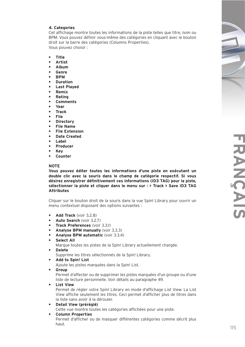 Fr ançais | Reloop SPIN! User Manual | Page 115 / 140