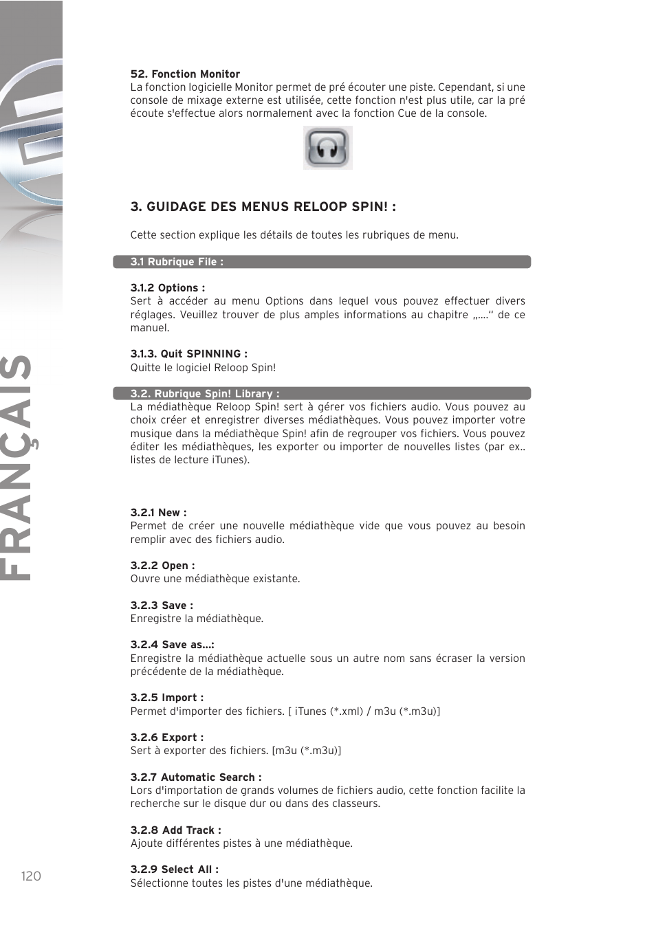 Fr ançais | Reloop SPIN! User Manual | Page 120 / 140