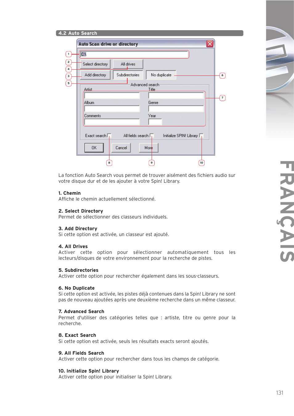 Fr ançais | Reloop SPIN! User Manual | Page 131 / 140