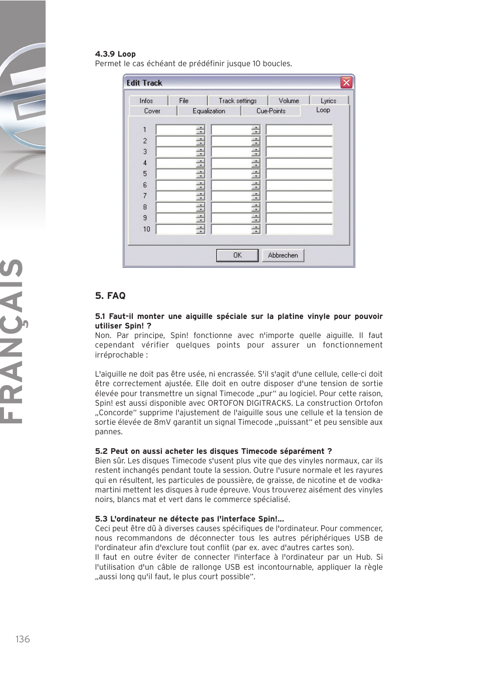 Fr ançais | Reloop SPIN! User Manual | Page 136 / 140