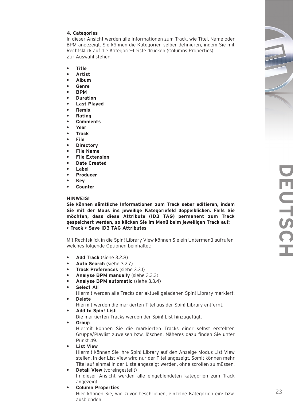 Deut sch | Reloop SPIN! User Manual | Page 23 / 140