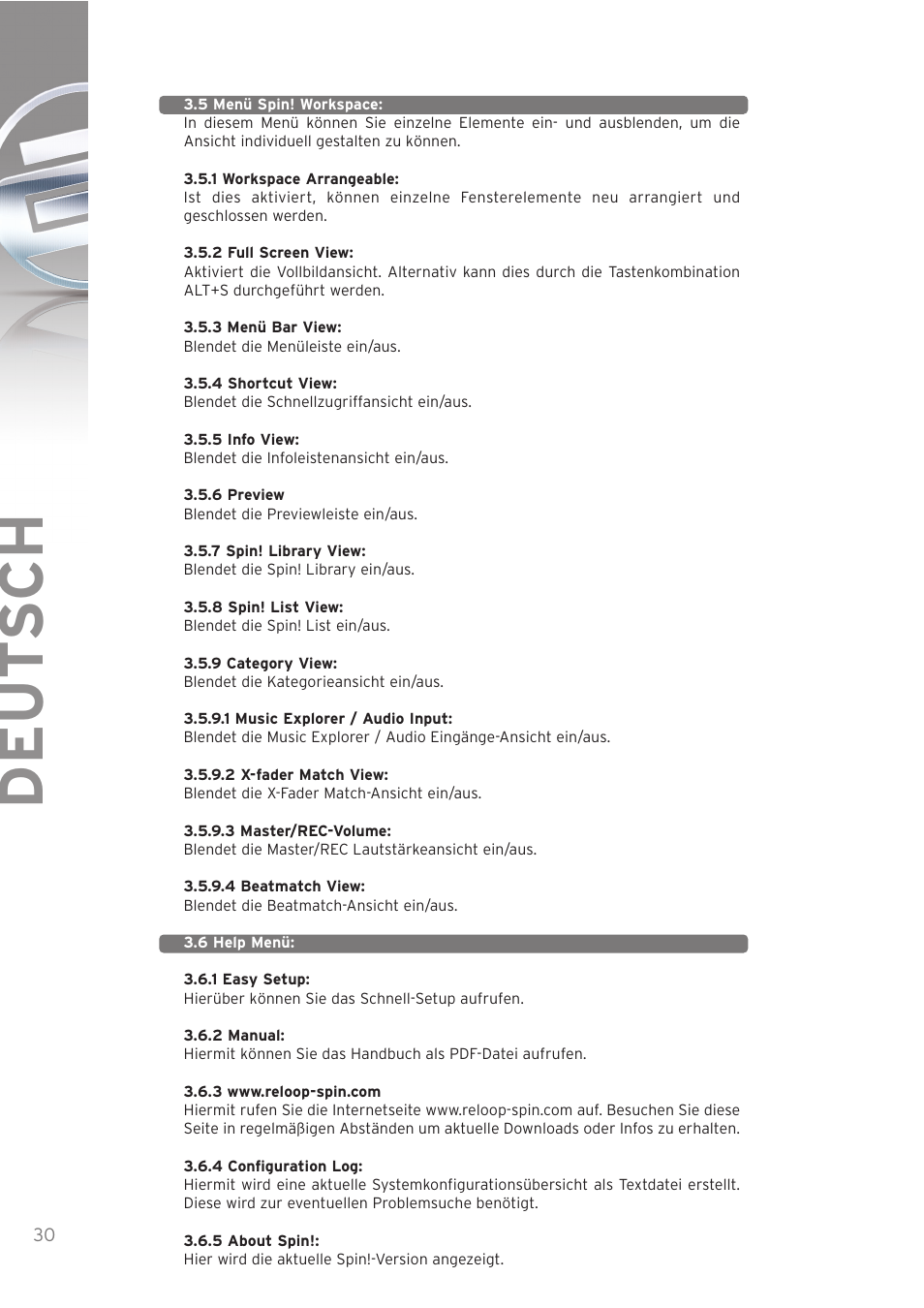 Deut sch | Reloop SPIN! User Manual | Page 30 / 140