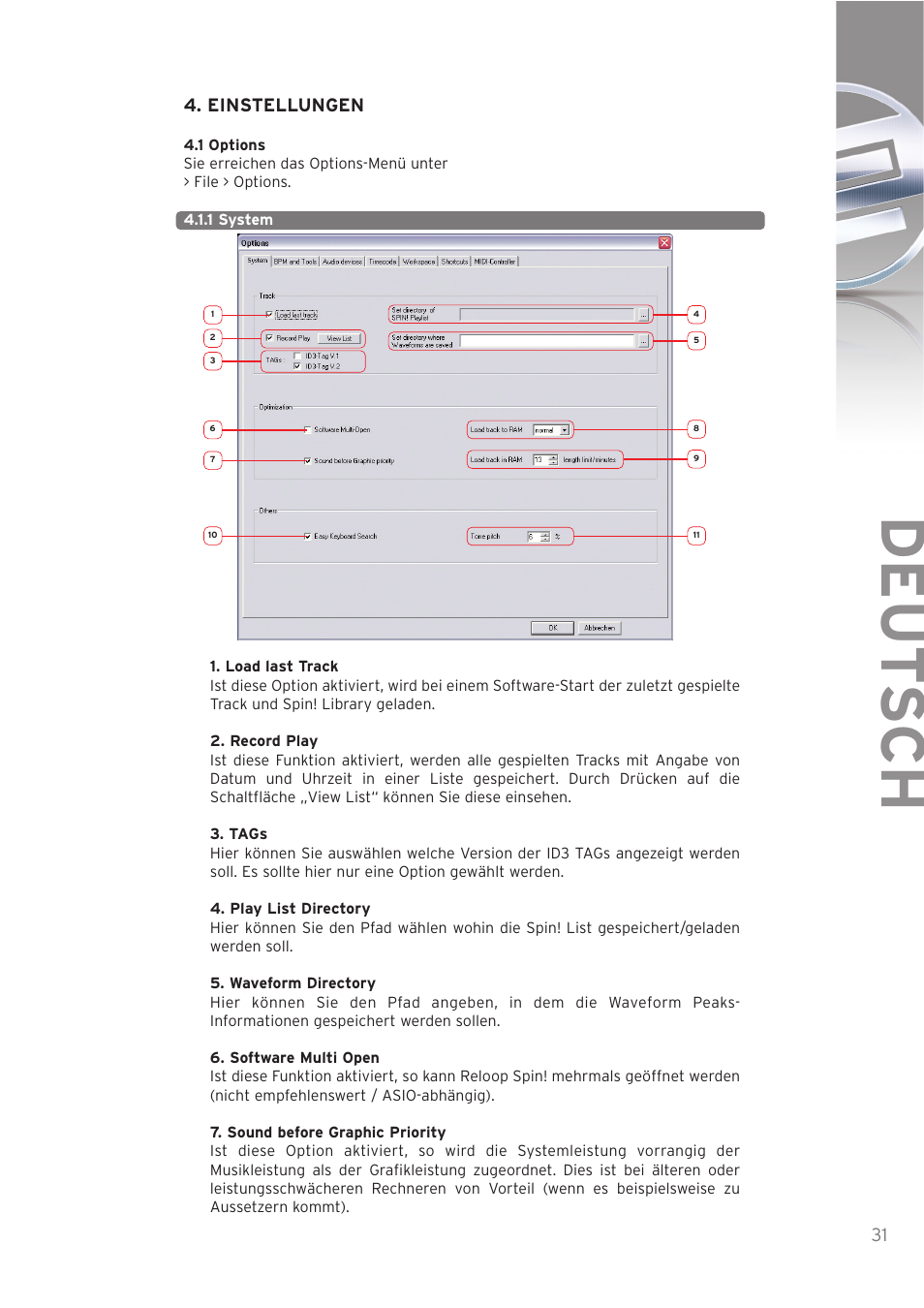 Deut sch | Reloop SPIN! User Manual | Page 31 / 140