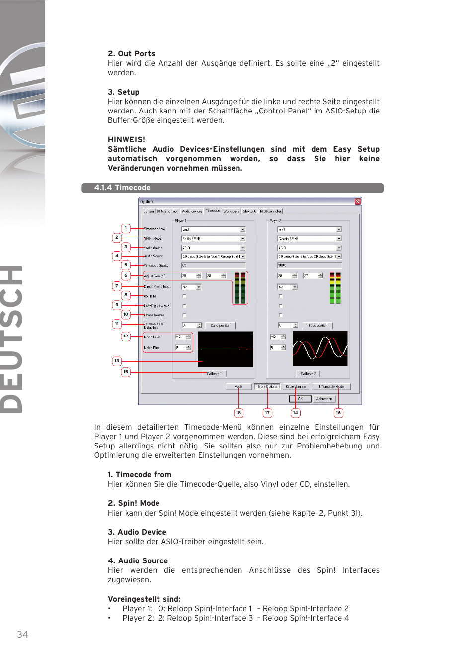 Deut sch | Reloop SPIN! User Manual | Page 34 / 140