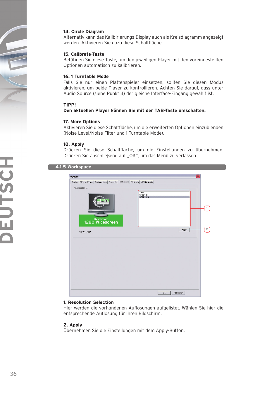 Deut sch | Reloop SPIN! User Manual | Page 36 / 140