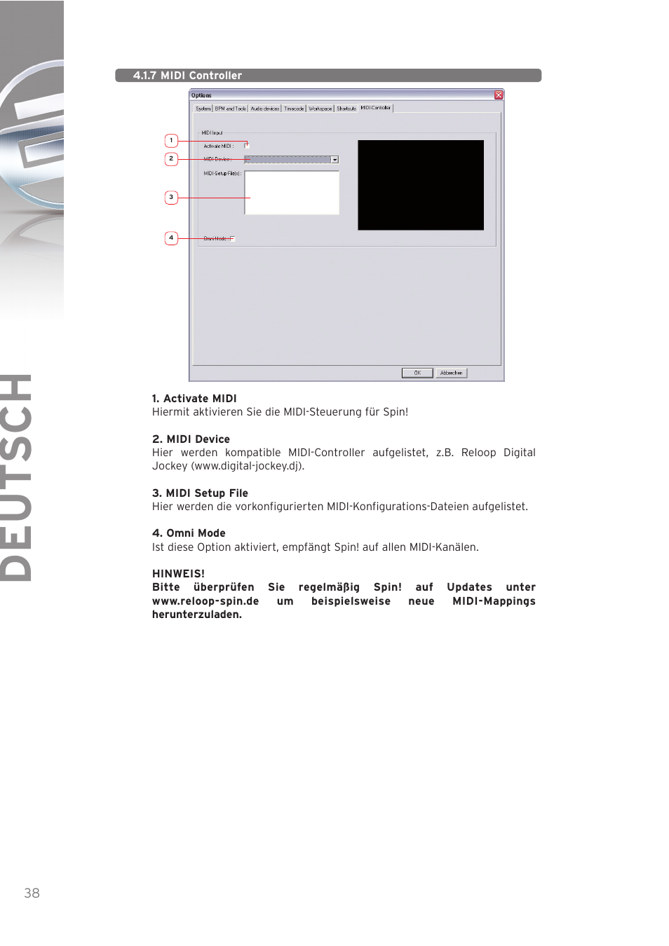 Deut sch | Reloop SPIN! User Manual | Page 38 / 140