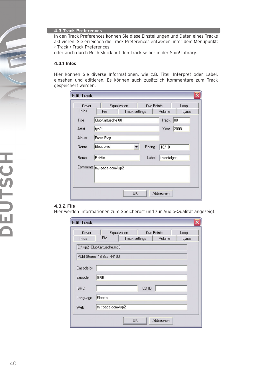 Deut sch | Reloop SPIN! User Manual | Page 40 / 140