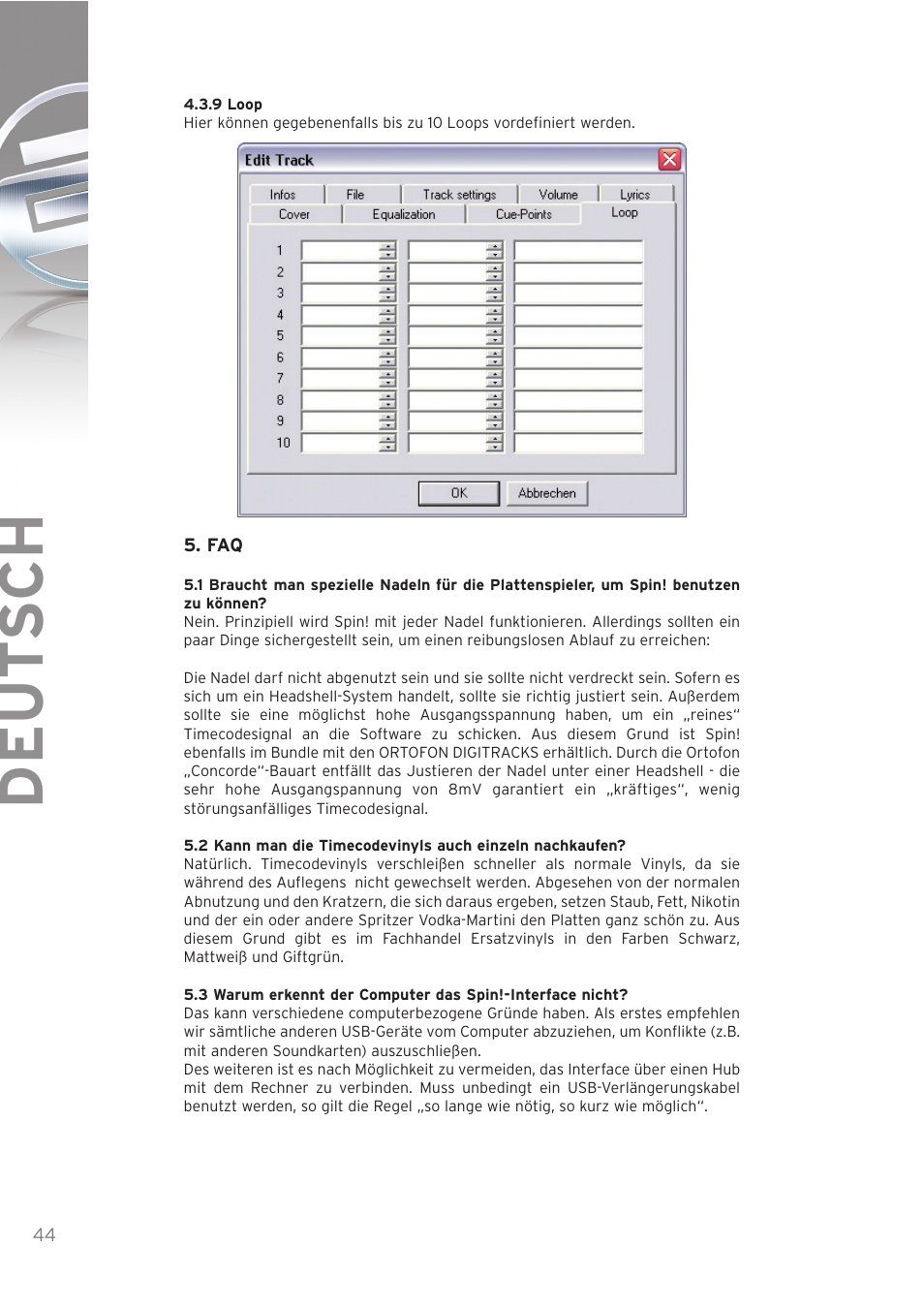 Deut sch | Reloop SPIN! User Manual | Page 44 / 140