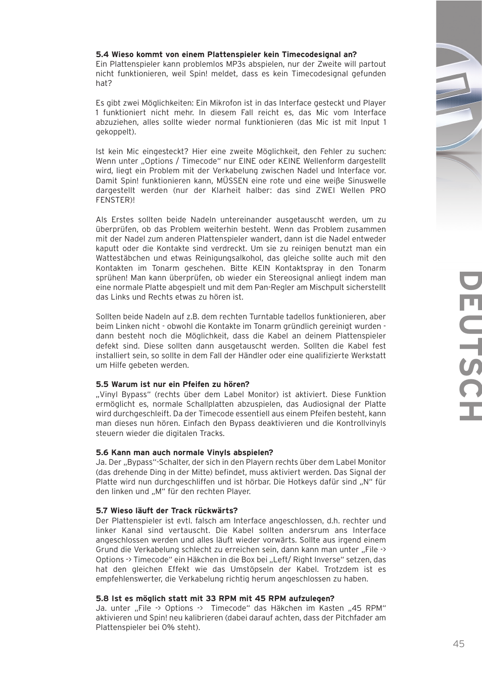 Deut sch | Reloop SPIN! User Manual | Page 45 / 140