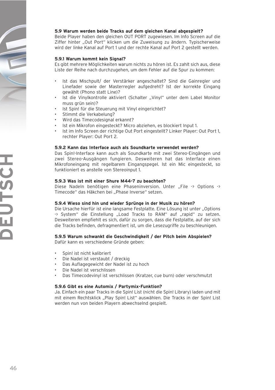 Deut sch | Reloop SPIN! User Manual | Page 46 / 140