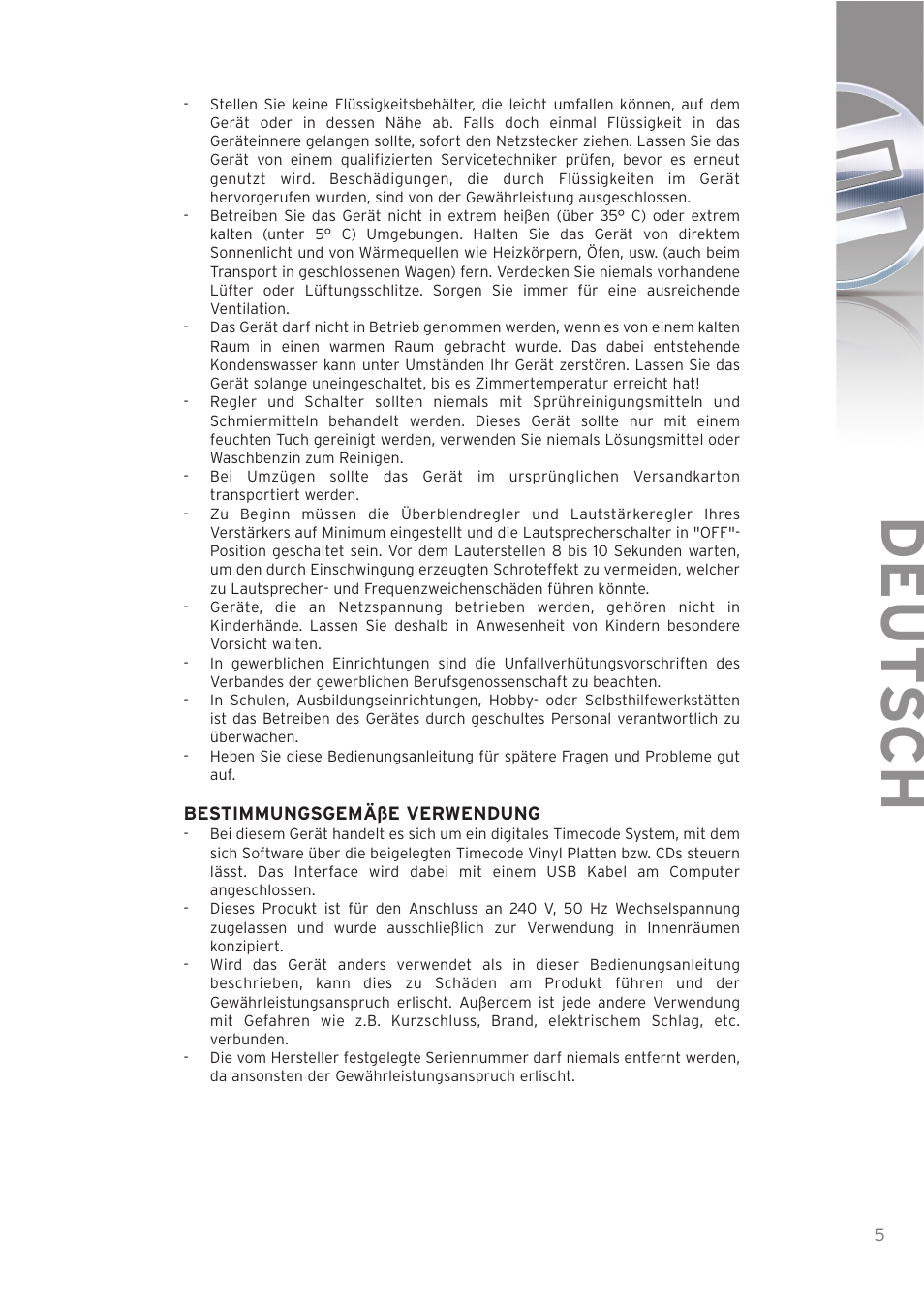 Deut sch | Reloop SPIN! User Manual | Page 5 / 140
