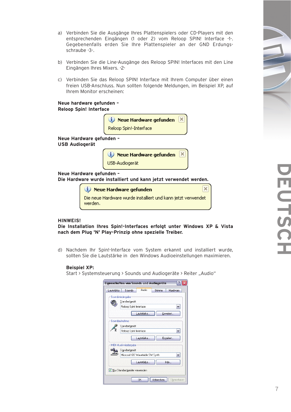 Deut sch | Reloop SPIN! User Manual | Page 7 / 140