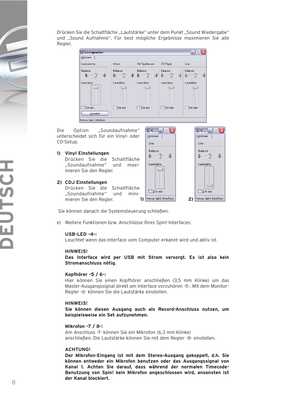 Deut sch | Reloop SPIN! User Manual | Page 8 / 140