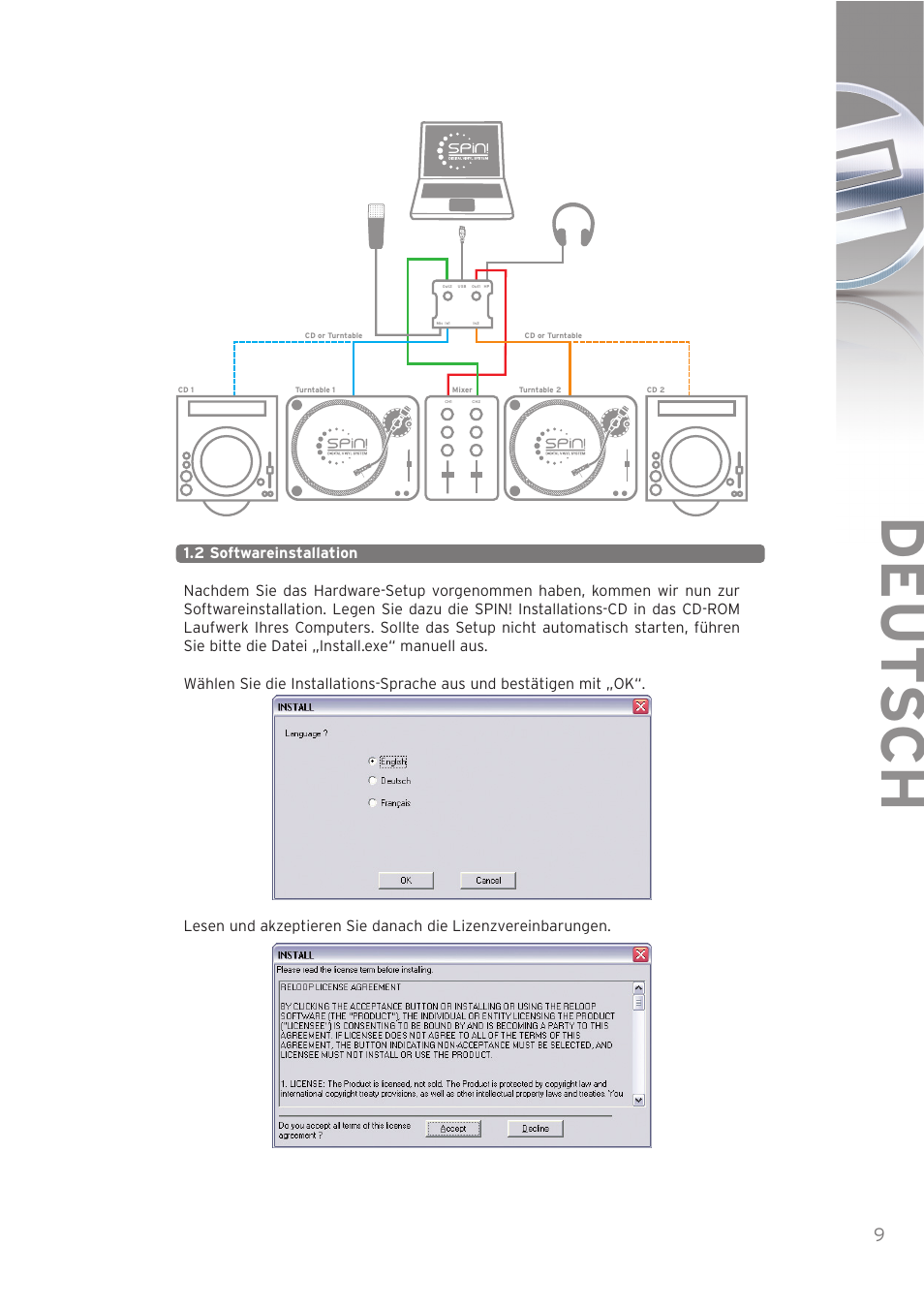 Deut sch | Reloop SPIN! User Manual | Page 9 / 140