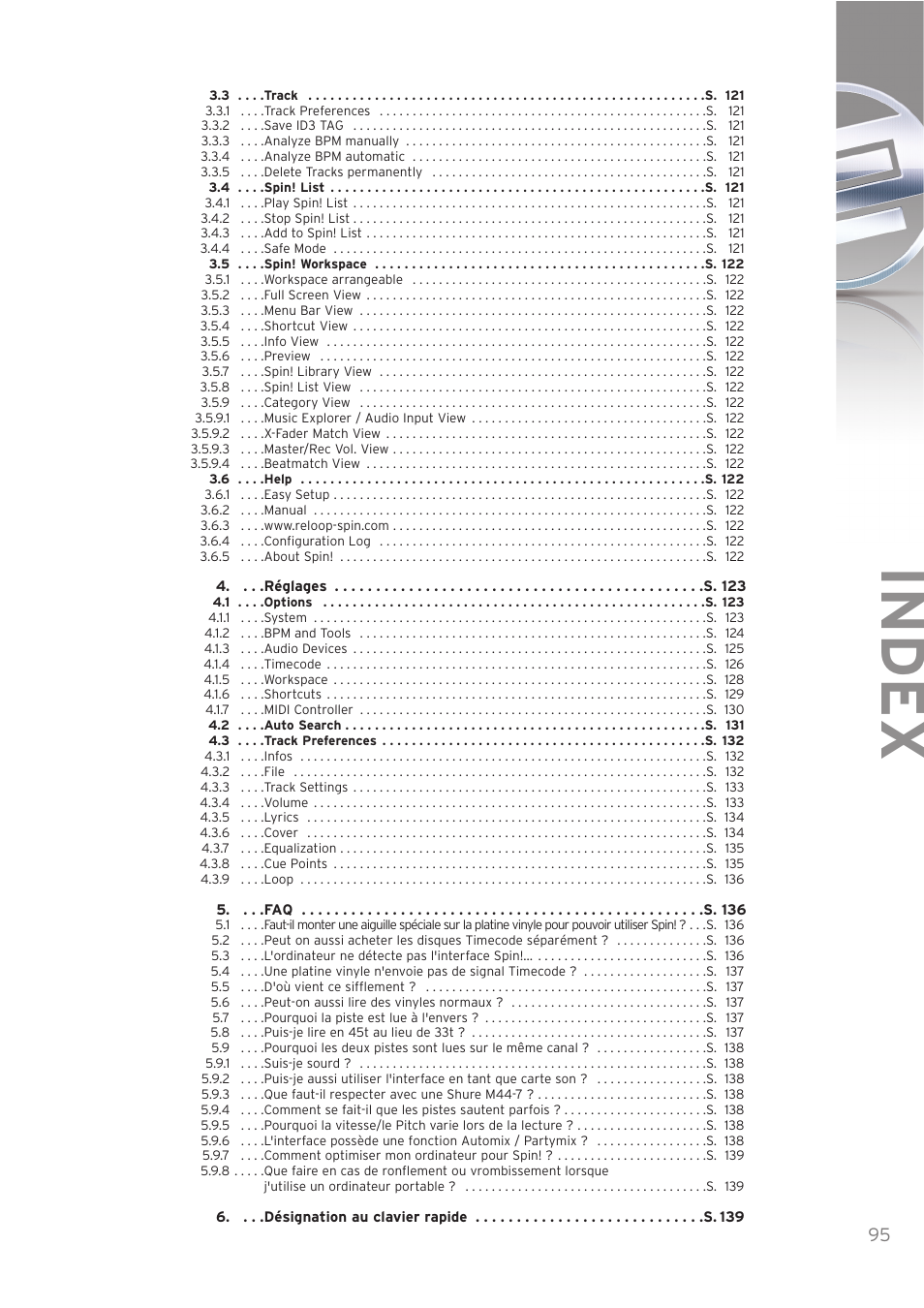 Index | Reloop SPIN! User Manual | Page 95 / 140