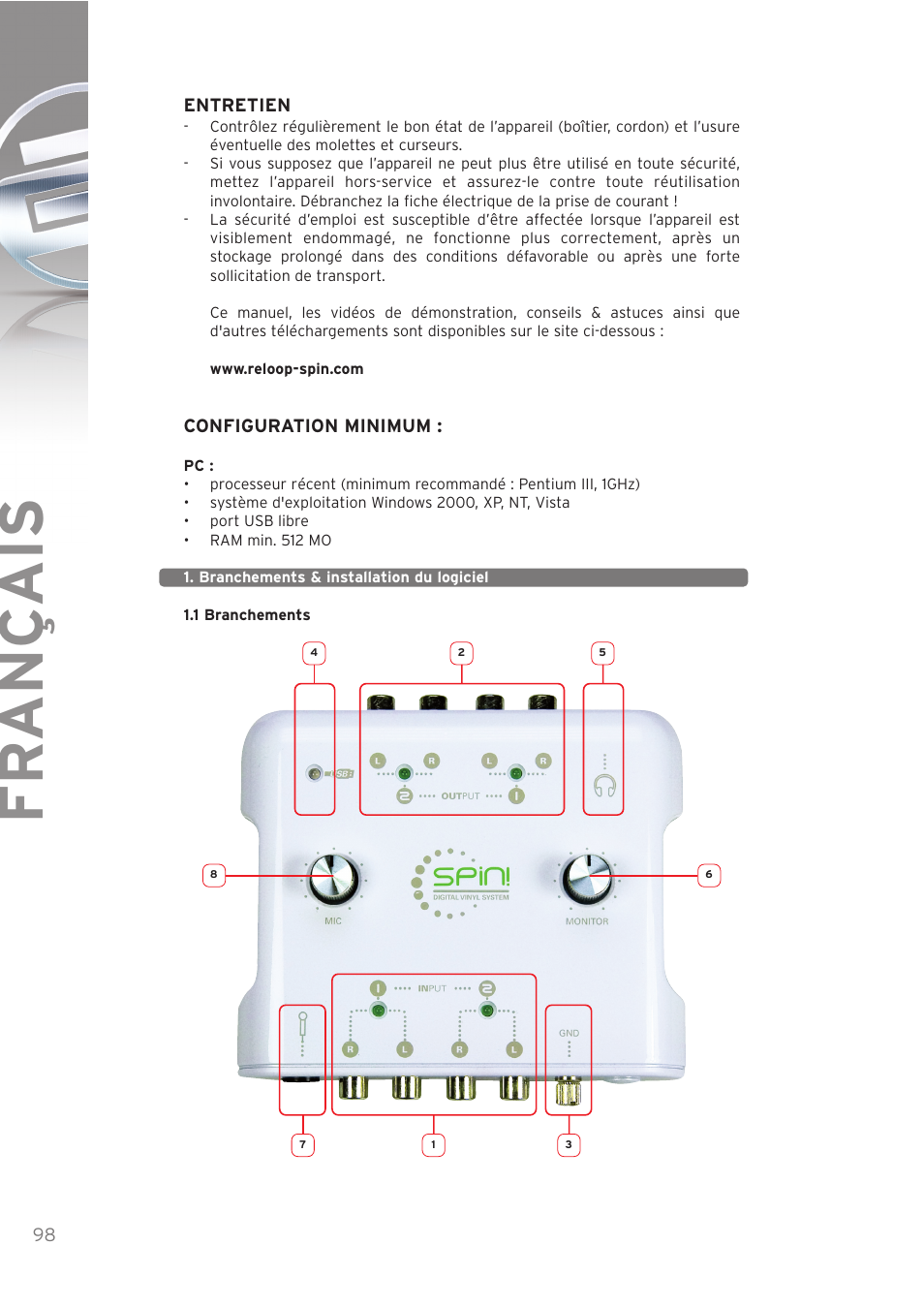 Fr ançais | Reloop SPIN! User Manual | Page 98 / 140